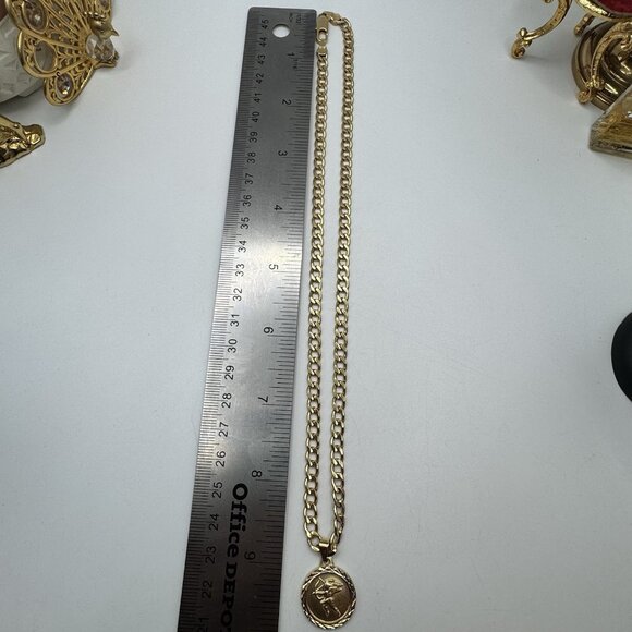 Cuban Chain 18k Gold Plated Sagittarius Horoscope Coin Pendant Necklace - Picture 4 of 9